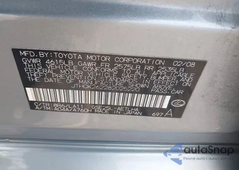 2008 Lexus Is 250 z USA, uszkodzony, nr VIN JTHCK262282025220